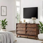 Commode à 6 tiroirs, commode vintage de 145 cm de large avec design biseauté, meuble TV moderne pour chambre à coucher, salon, entrée et dressing