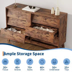 Commode à 6 tiroirs, commode vintage de 145 cm de large avec design biseauté, meuble TV moderne pour chambre à coucher, salon, entrée et dressing