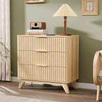 VINGLI 31.5W Tall Nightstand with Drawers, Fluted Nightstand Wood, Mid Century Modern Night Stand 3 Drawer