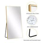 Miroir pleine longueur en aluminium 71x31" à bord fin avec support, autoportant rectangulaire
