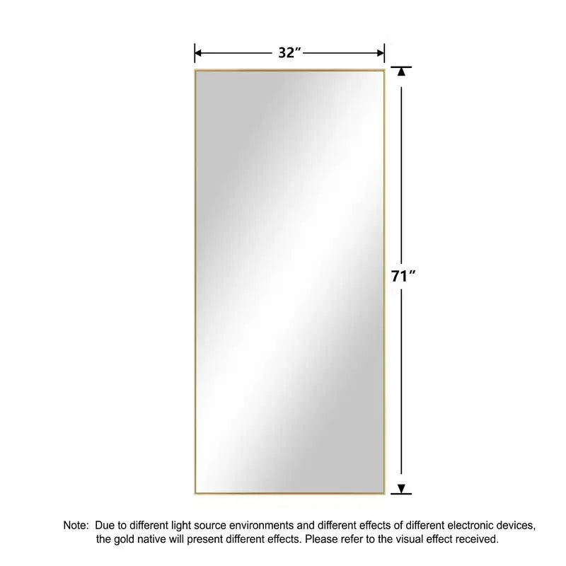 Miroir pleine longueur en aluminium 71x31" à bord fin avec support, autoportant rectangulaire