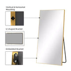 Miroir pleine longueur en aluminium 71x31" à bord fin avec support, autoportant rectangulaire