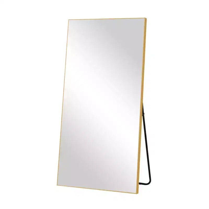 Miroir pleine longueur en aluminium 71x31" à bord fin avec support, autoportant rectangulaire