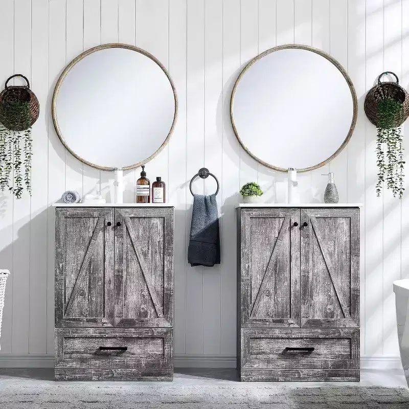 Meuble-lavabo de salle de bain de style fermier 24 po avec évier, commode de salle de bain avec grand tiroir de rangement
