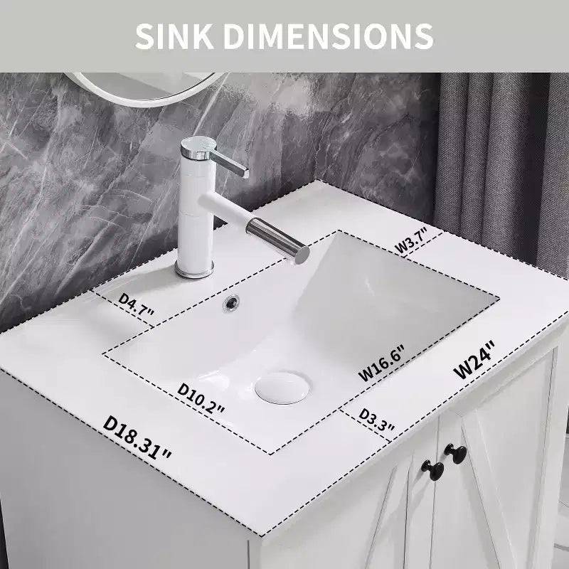 Meuble-lavabo de salle de bain de style fermier 24 po avec évier, commode de salle de bain avec grand tiroir de rangement