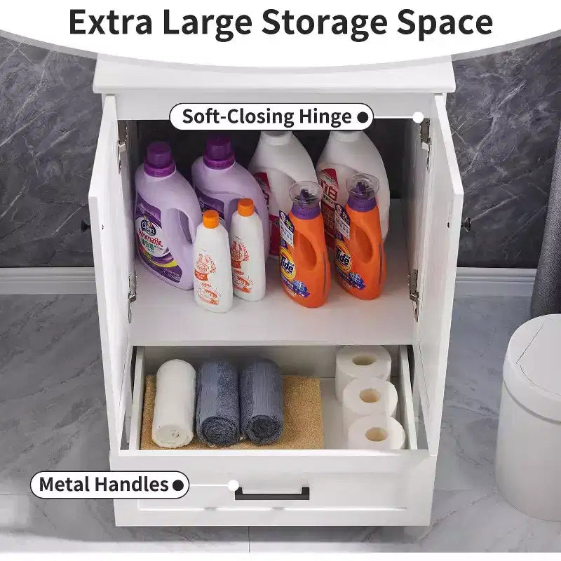 Meuble-lavabo de salle de bain de style fermier 24 po avec évier, commode de salle de bain avec grand tiroir de rangement