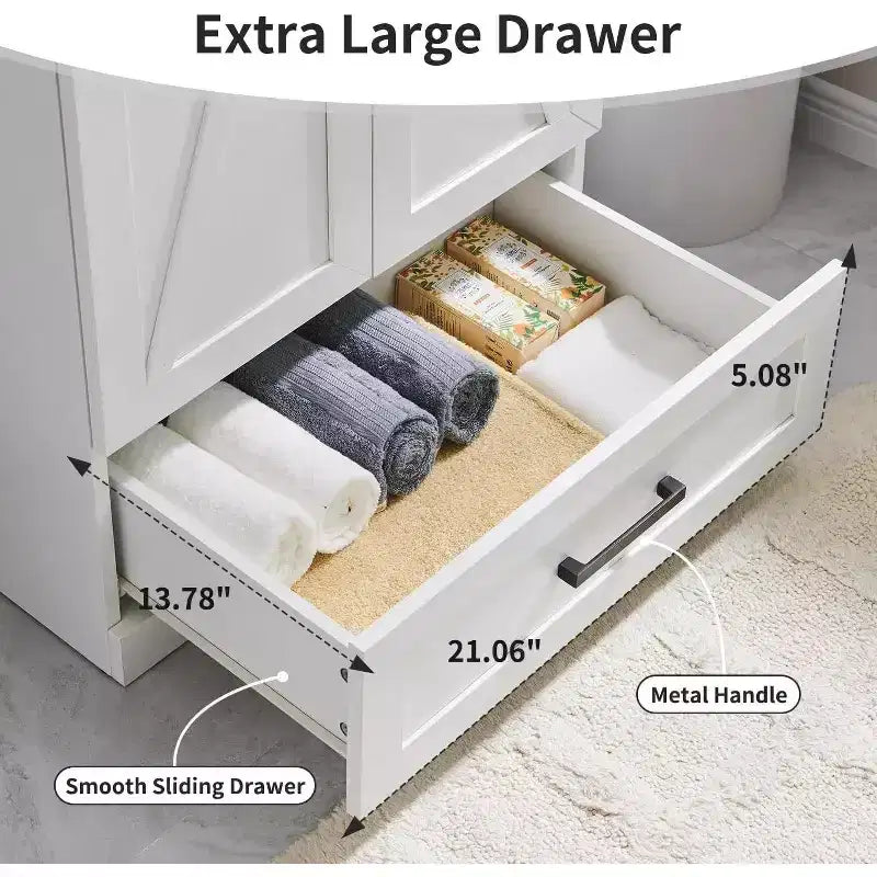 Meuble-lavabo de salle de bain de style fermier 24 po avec évier, commode de salle de bain avec grand tiroir de rangement