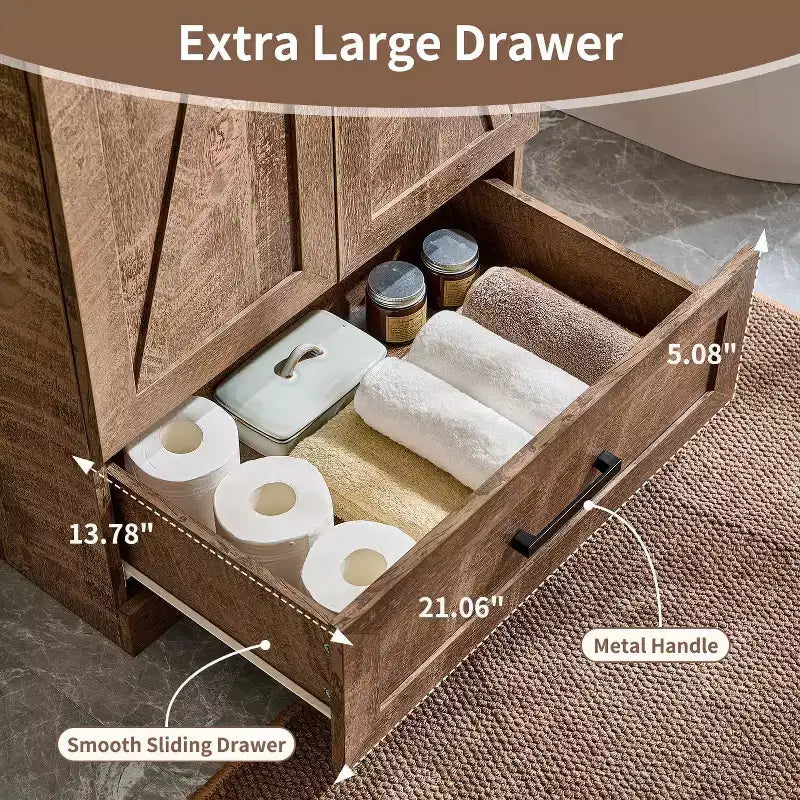 Meuble-lavabo de salle de bain de style fermier 24 po avec évier, commode de salle de bain avec grand tiroir de rangement