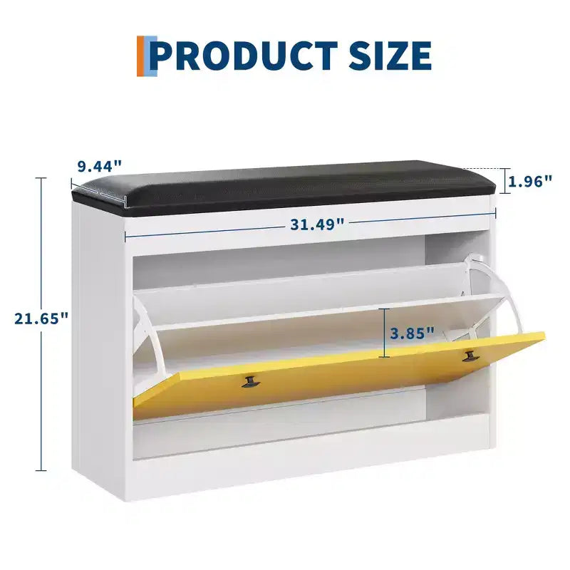 Banc de rangement pour chaussures de 31,5" avec tiroir rabattable et coussin en PU, meuble à chaussures d'entrée moderne blanc pour couloir