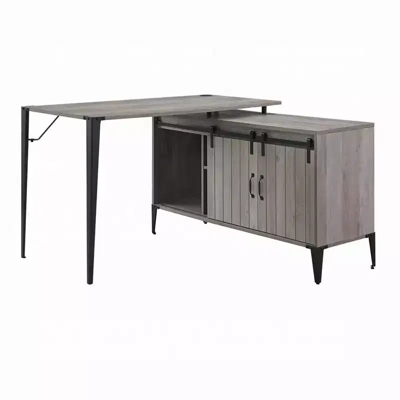 Bureau d'ordinateur de style rustique avec étagères de rangement, tiroir et placard