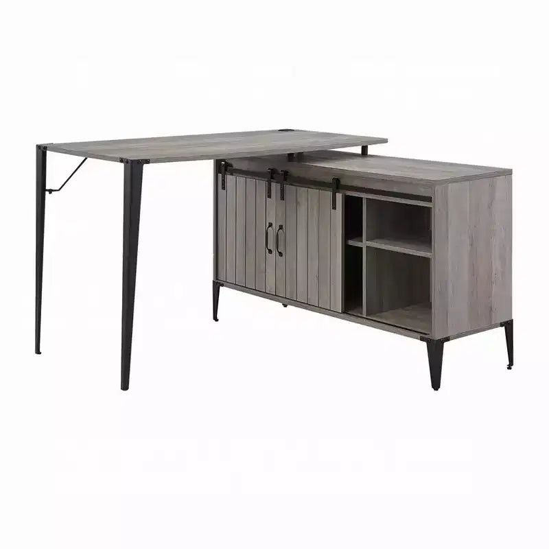 Bureau d'ordinateur de style rustique avec étagères de rangement, tiroir et placard