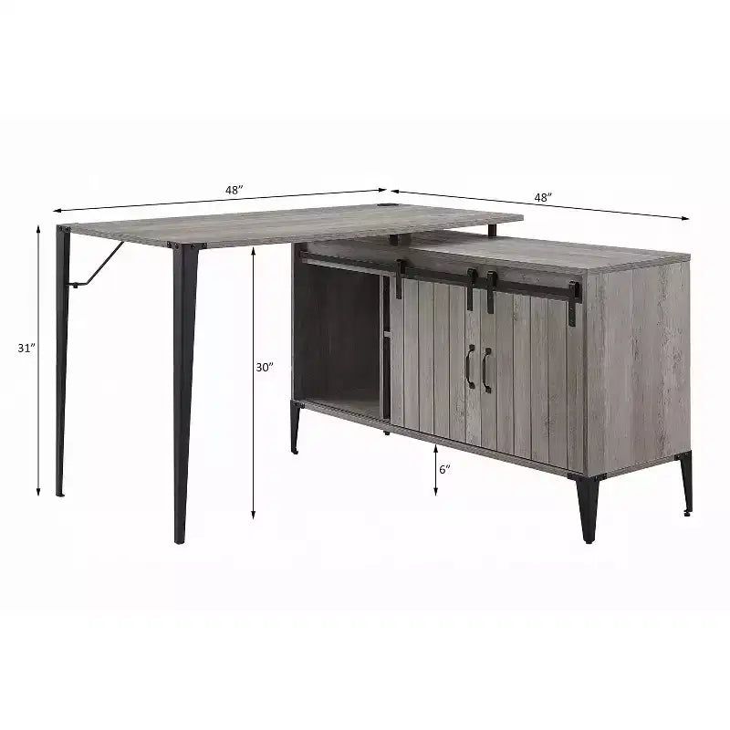Bureau d'ordinateur de style rustique avec étagères de rangement, tiroir et placard