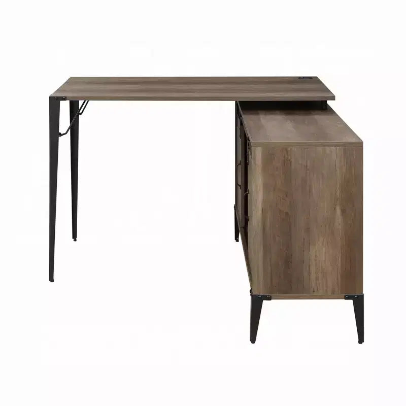 Bureau d'ordinateur de style rustique avec étagères de rangement, tiroir et placard