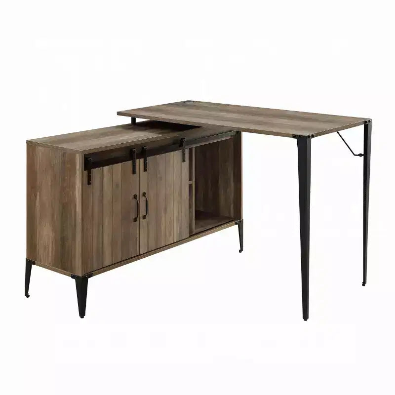 Bureau d'ordinateur de style rustique avec étagères de rangement, tiroir et placard