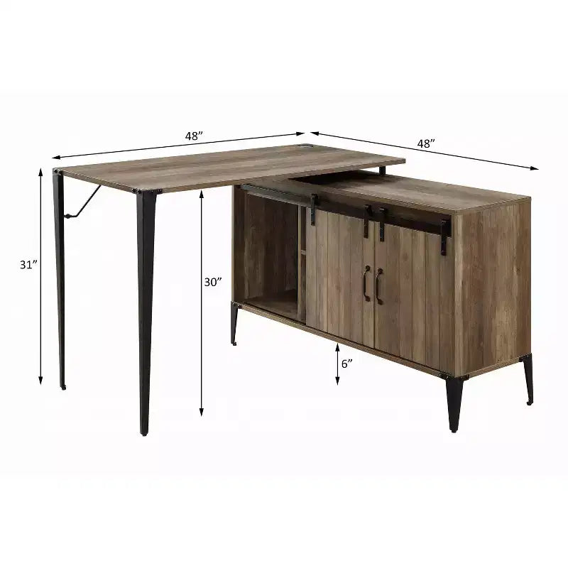 Bureau d'ordinateur de style rustique avec étagères de rangement, tiroir et placard