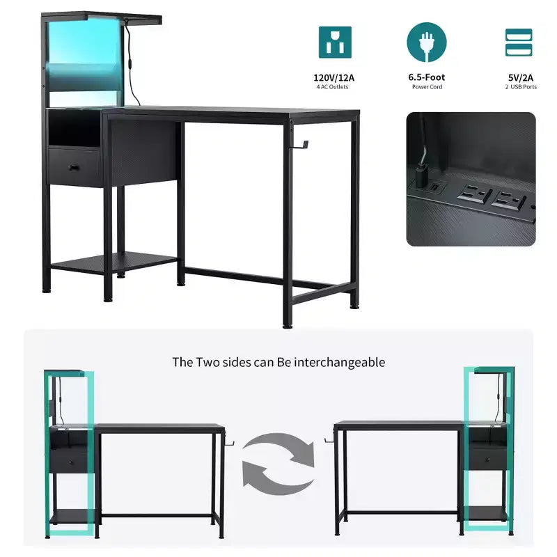 Bureau d'ordinateur de style rustique avec étagères de rangement, tiroir et placard