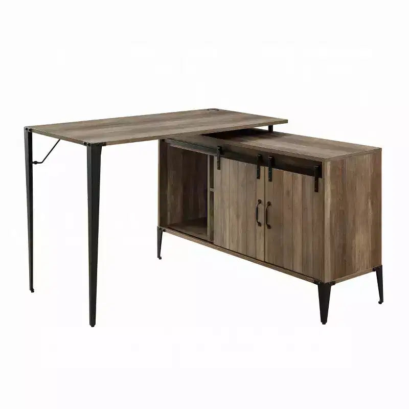 Bureau d'ordinateur de style rustique avec étagères de rangement, tiroir et placard