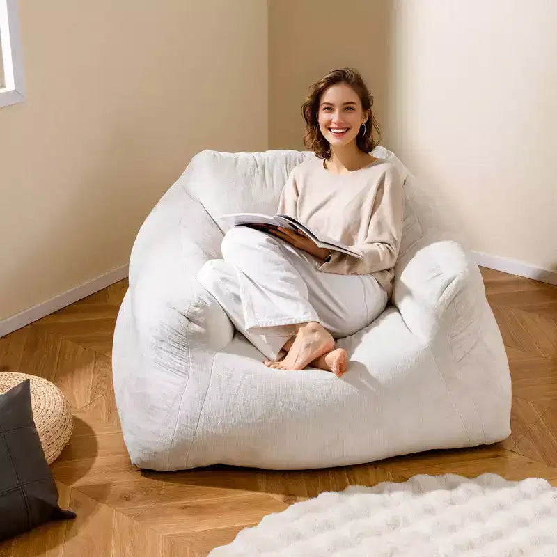Fauteuil Poire pour Adultes, Canapé Paresseux en Peluche, Housse en Velours Ultra-Douce, Beige
