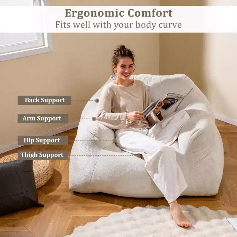 Fauteuil Poire pour Adultes, Canapé Paresseux en Peluche, Housse en Velours Ultra-Douce, Beige