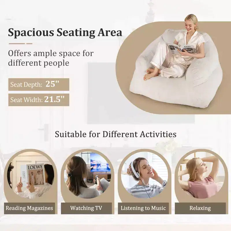Fauteuil Poire pour Adultes, Canapé Paresseux en Peluche, Housse en Velours Ultra-Douce, Beige