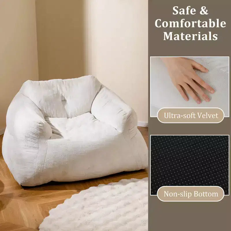 Fauteuil Poire pour Adultes, Canapé Paresseux en Peluche, Housse en Velours Ultra-Douce, Beige