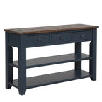 Console en bois de pin massif de 48 po avec 3 tiroirs et 2 étagères, bleue