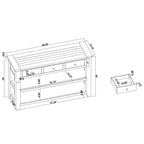 Console en bois de pin massif de 48 po avec 3 tiroirs et 2 étagères, bleue