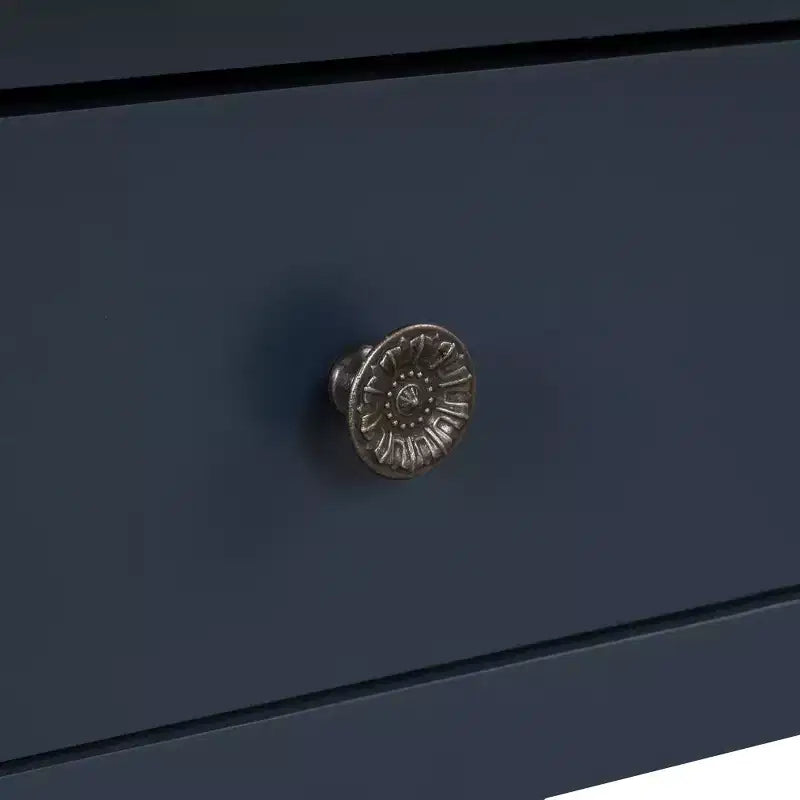 Console en bois de pin massif de 48 po avec 3 tiroirs et 2 étagères, bleue