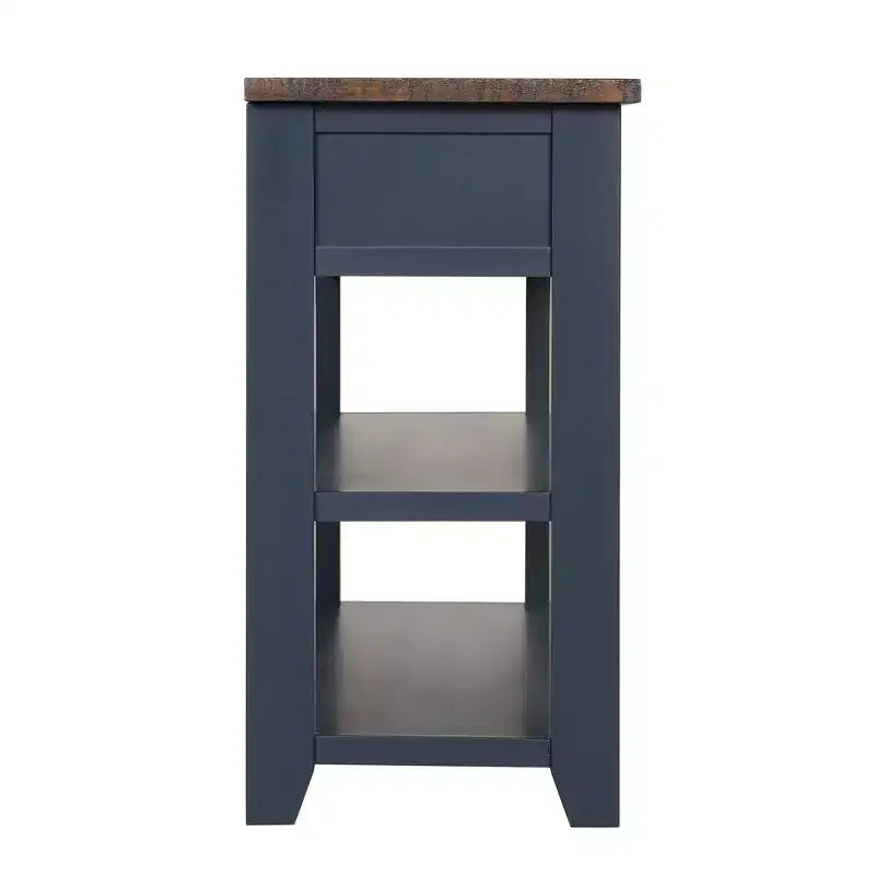 Console en bois de pin massif de 48 po avec 3 tiroirs et 2 étagères, bleue