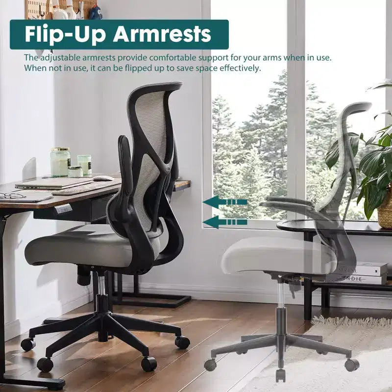 Chaise de bureau ergonomique pivotante en maille moderne avec accoudoirs et support lombaire réglables