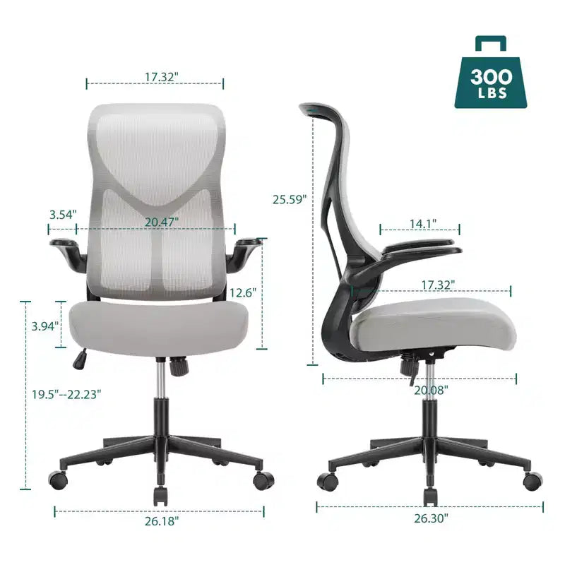 Chaise de bureau ergonomique pivotante en maille moderne avec accoudoirs et support lombaire réglables