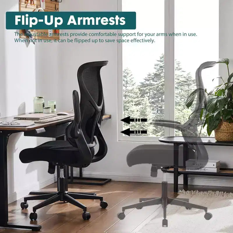 Chaise de bureau ergonomique pivotante en maille moderne avec accoudoirs et support lombaire réglables