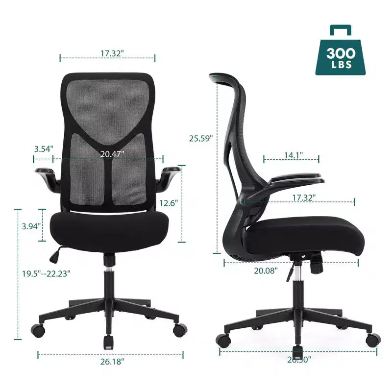 Chaise de bureau ergonomique pivotante en maille moderne avec accoudoirs et support lombaire réglables