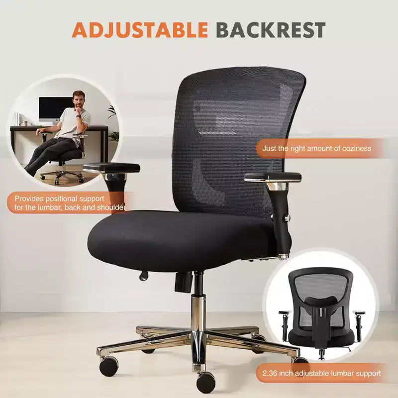 Chaise de bureau ergonomique pivotante en maille moderne avec accoudoirs et support lombaire réglables