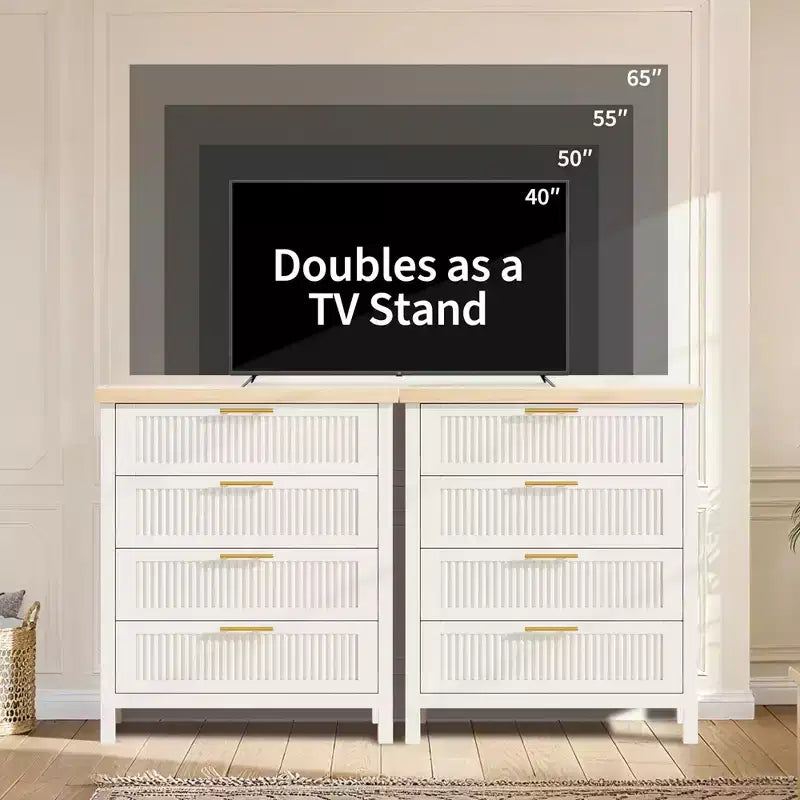 Commode à 4 tiroirs cannelés de 89,9 cm de haut, meuble de rangement pour chambre et salon