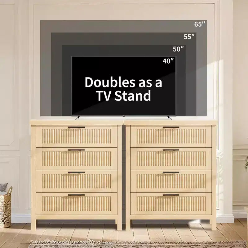 Commode à 4 tiroirs cannelés de 89,9 cm de haut, meuble de rangement pour chambre et salon