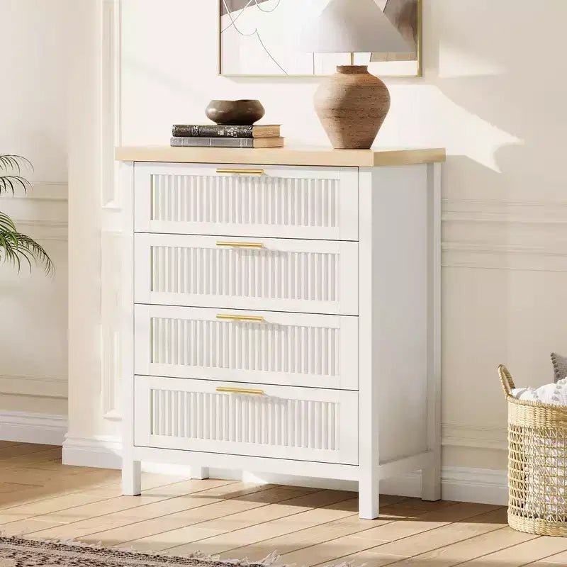 Commode à 4 tiroirs cannelés de 89,9 cm de haut, meuble de rangement pour chambre et salon
