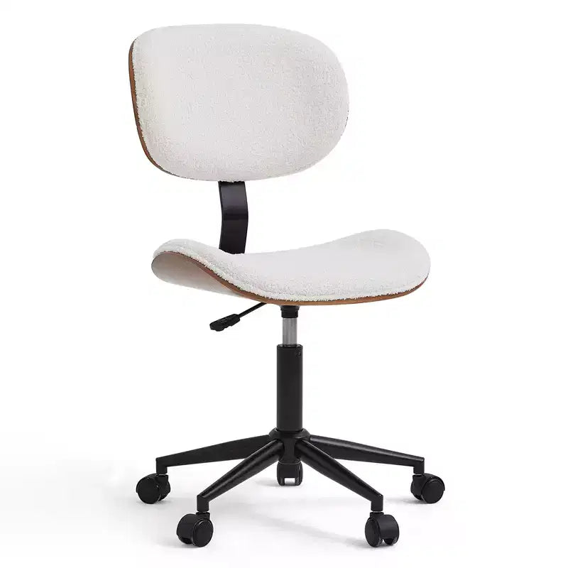 Chaise de bureau ergonomique sans accoudoirs en bois courbé, en cuir PU, réglable en hauteur avec roulettes