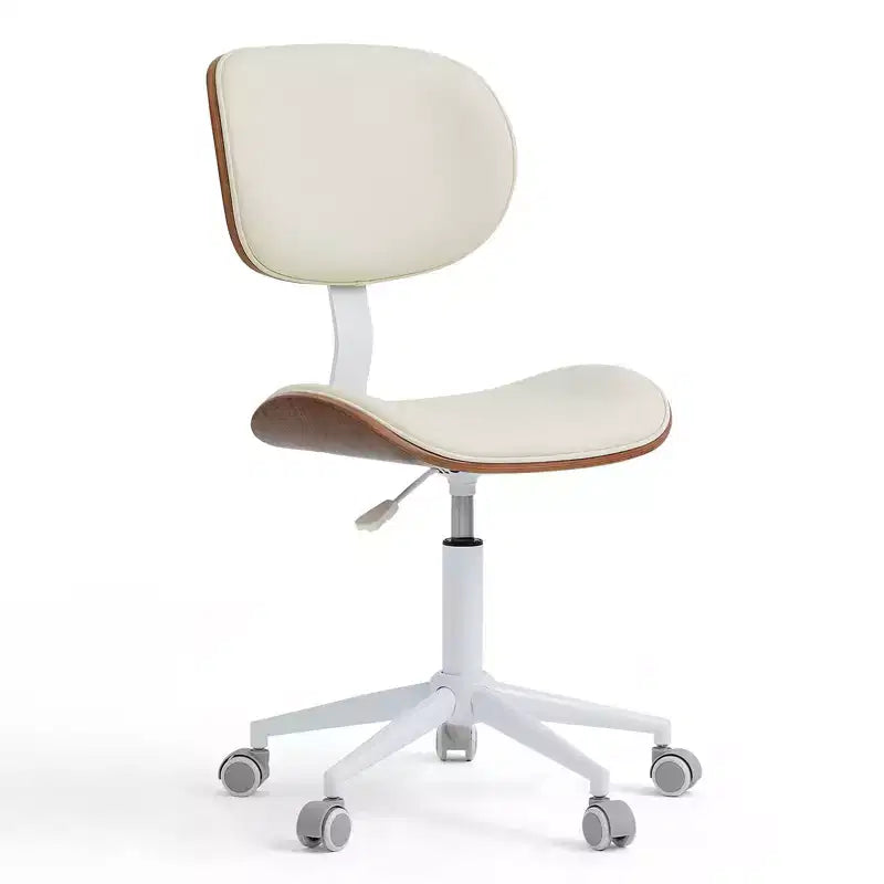 Chaise de bureau ergonomique sans accoudoirs en bois courbé, en cuir PU, réglable en hauteur avec roulettes