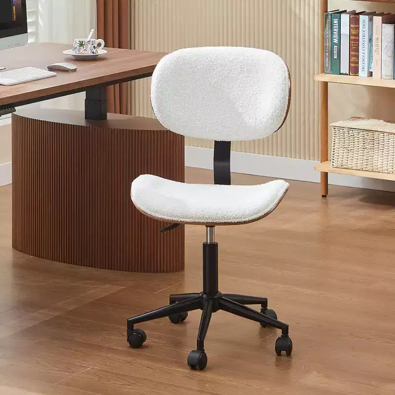 Chaise de bureau ergonomique sans accoudoirs en bois courbé, en cuir PU, réglable en hauteur avec roulettes