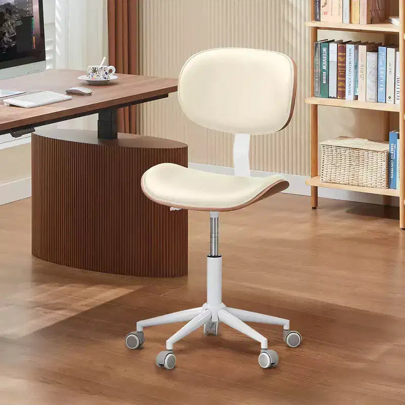 Chaise de bureau ergonomique sans accoudoirs en bois courbé, en cuir PU, réglable en hauteur avec roulettes