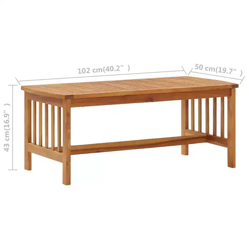 Table basse en acacia massif, design à lattes, intérieur/extérieur, marron