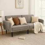 Royal Hampton Fold Out Futon Sofa Bed, Light Gray, Retro Channel Tufted Back