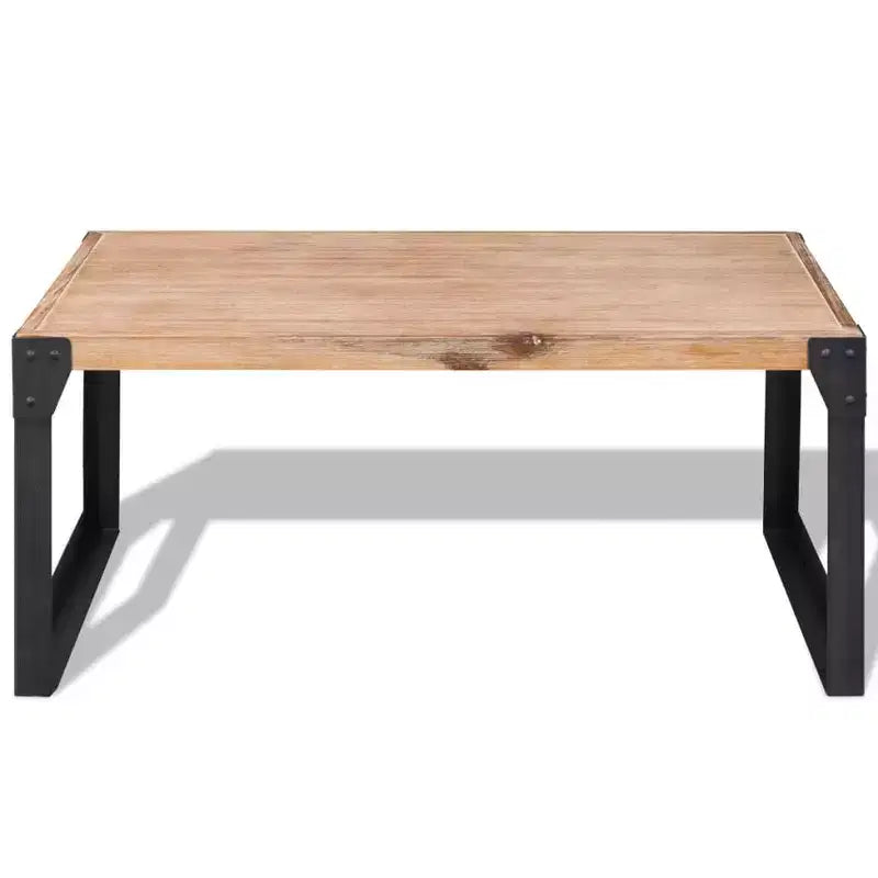 Table basse en bois d'acacia massif avec pieds en acier, style industriel, marron et noir