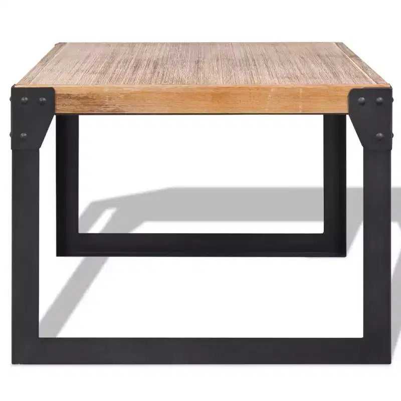 Table basse en bois d'acacia massif avec pieds en acier, style industriel, marron et noir