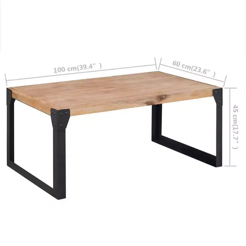Table basse en bois d'acacia massif avec pieds en acier, style industriel, marron et noir