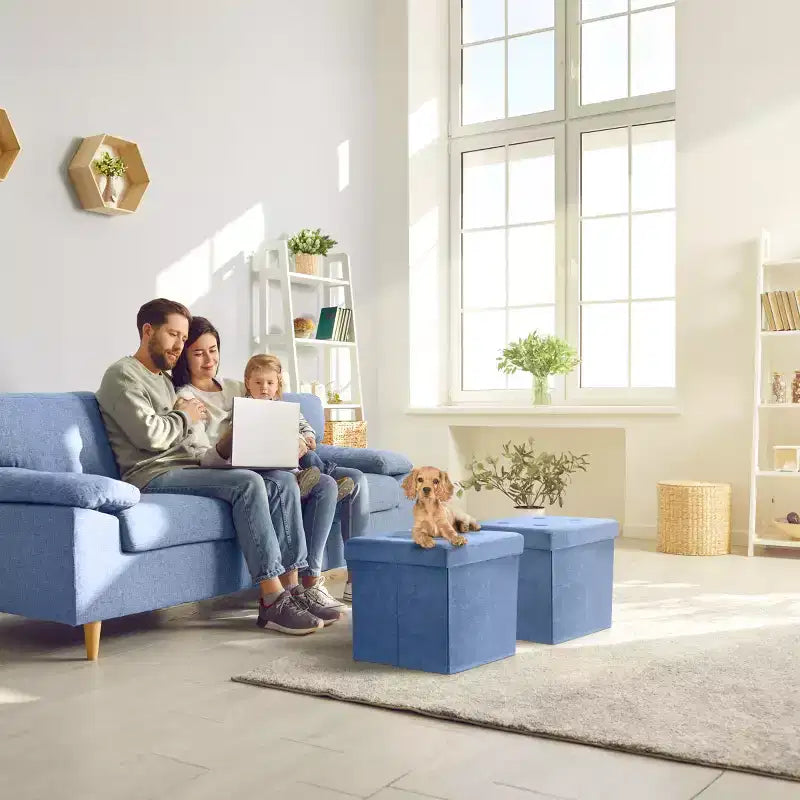 Pouf de rangement pliable, Cube, Coussin moelleux, Rangement dissimulé, Léger et portable