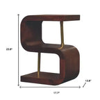 Table de chevet incurvée en manguier massif, couleur châtaigne et or, 61 cm