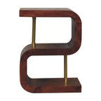 Table de chevet incurvée en manguier massif, couleur châtaigne et or, 61 cm