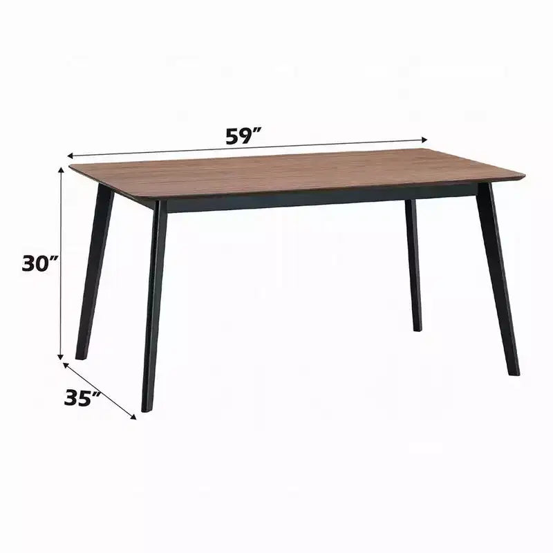 Table à manger rectangulaire de 59 pouces, plateau en noyer brun, pieds scandinaves noirs